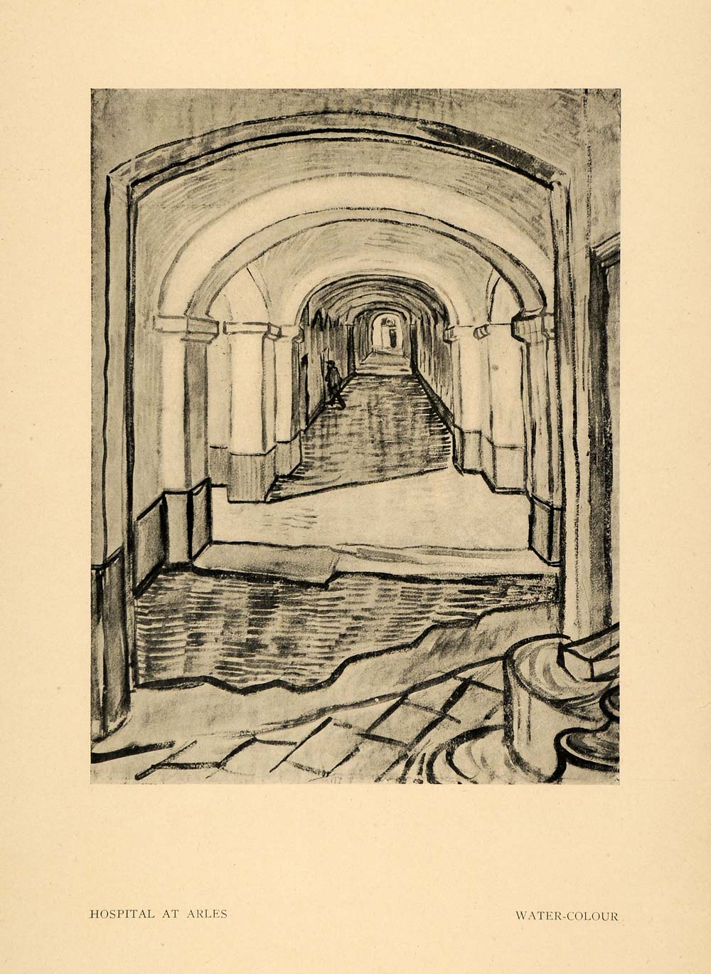 1920 Print Arles Hospital Hall Ward Commune France Art ORIGINAL HISTORIC INS2