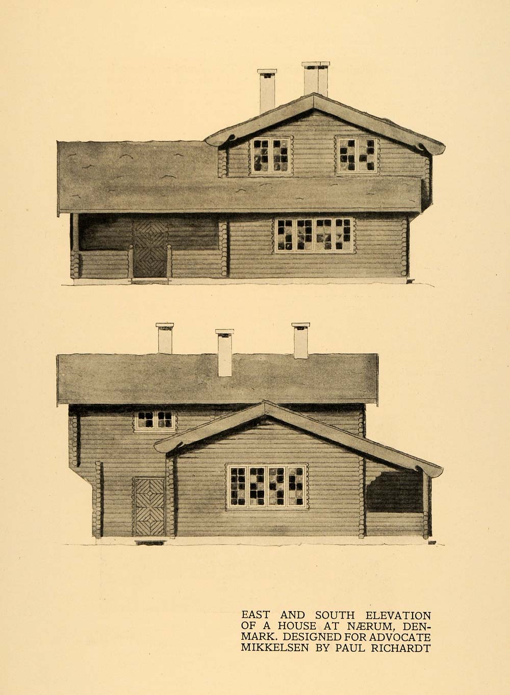 1920 Print House Elevation Drawing Naerum Denmark Art ORIGINAL HISTORI ...