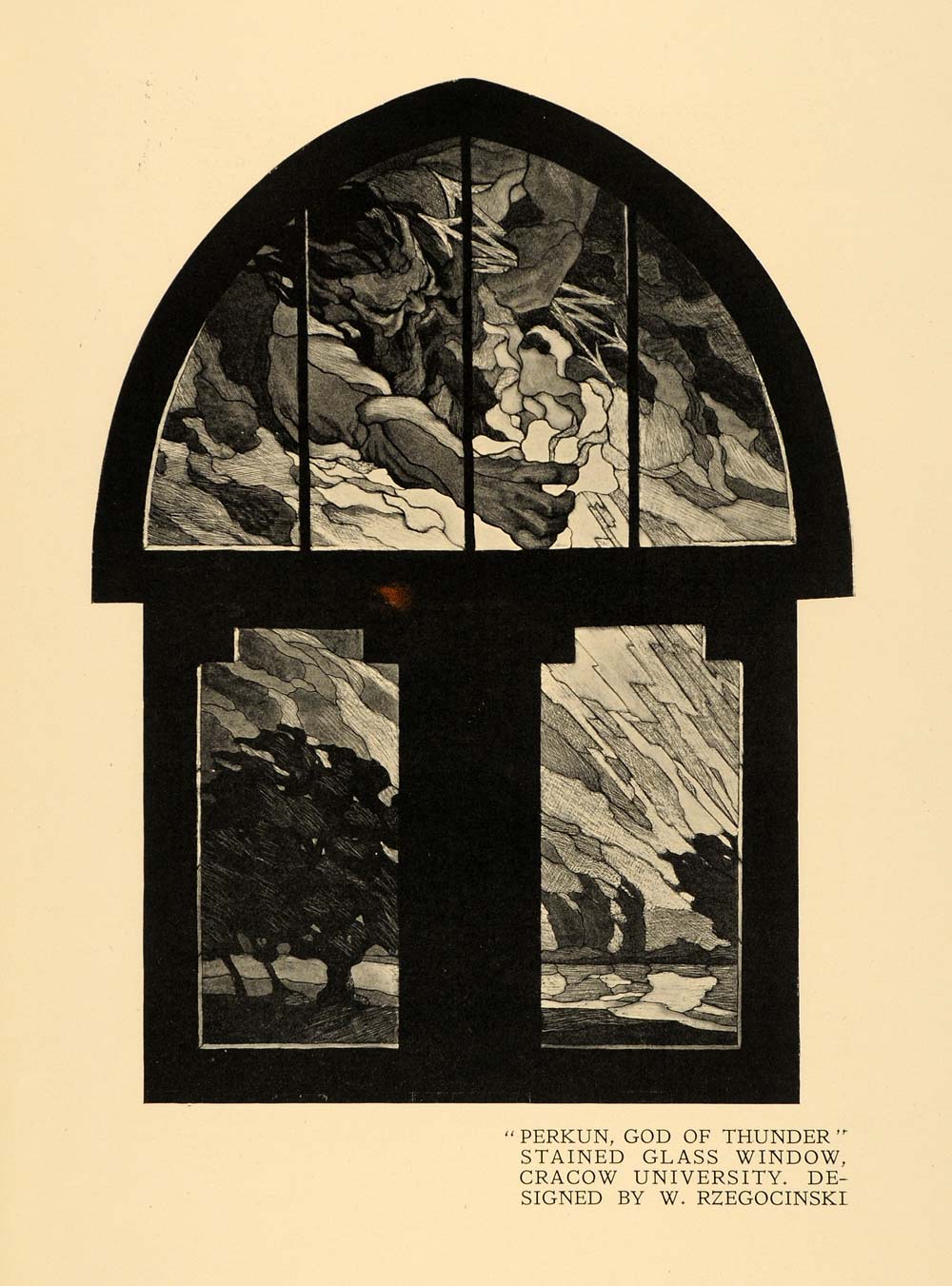 1921 Print Rzegocinski Perkun God Thunder Stained Glass ORIGINAL HISTORIC INS2