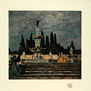 1910 Print Artist Emma Ciardi Parole Antiche Painting Fountain Steps Garden INS3