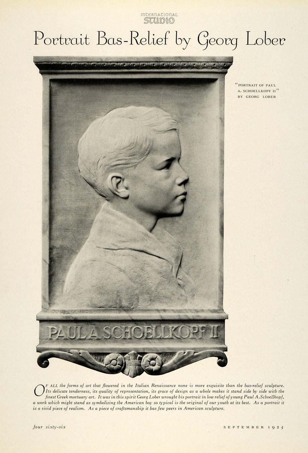 1925 Print Sculptor Georg Lober Paul Schoellkopf Grave Stone Marble INS3