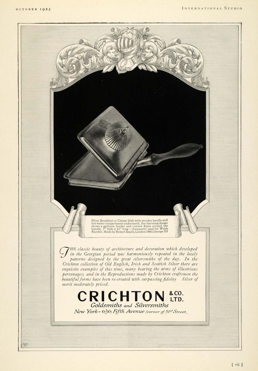 1925 Ad Crichton Gold Silver Home Decor Art Cheese Dish Armor Knight New INS3