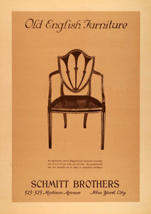 1925 Ad Schmitt Brothers Old English Furniture Wooden Hepplewhite Armchair INS3