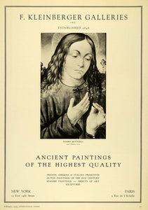 1929 Ad F Kleinberger Art Galleries Sandro Botticelli Portrait Religious INS3