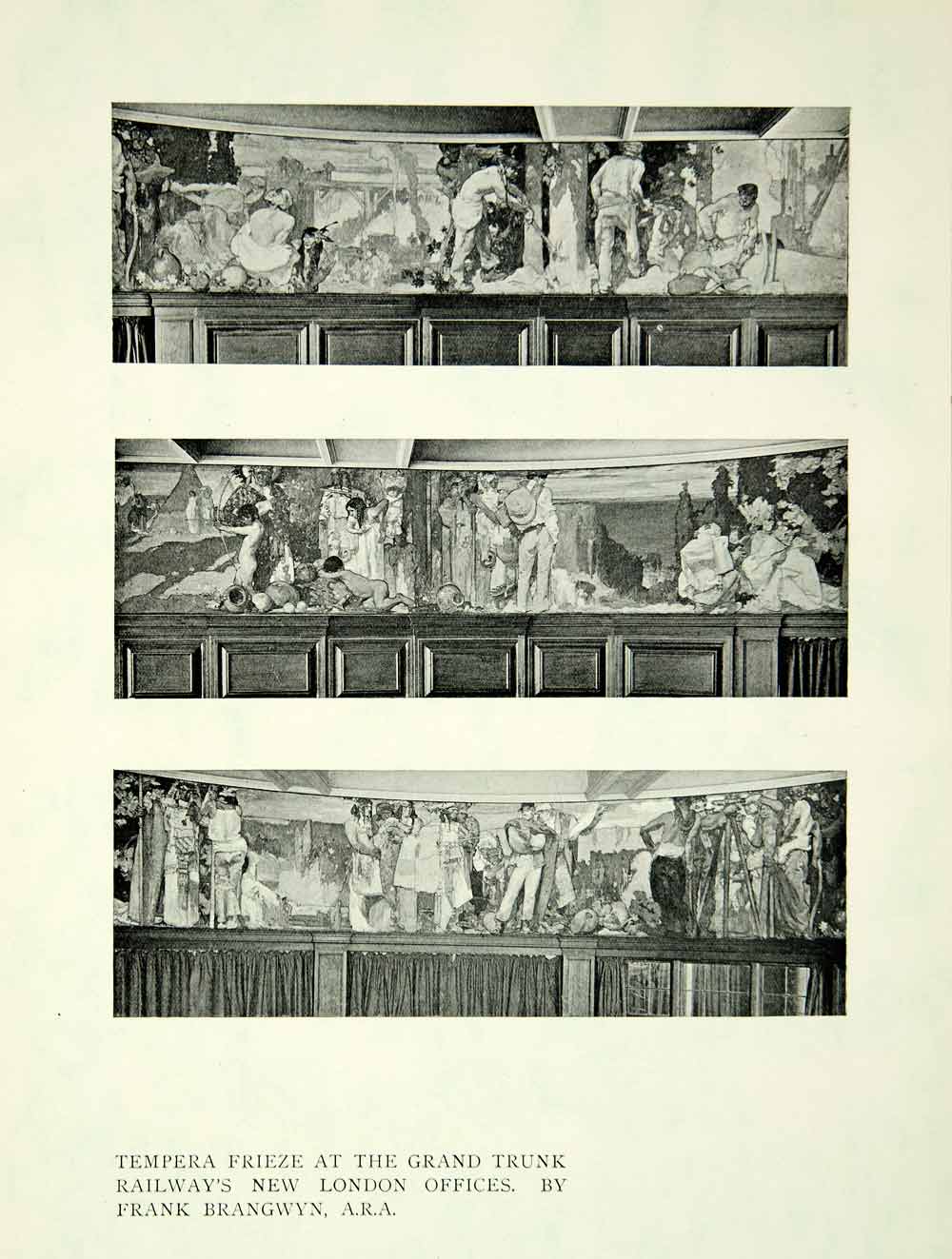 1909 Print Tempera Frieze Grand Trunk Railway New London Frank Brandwyn INS4