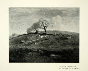 1909 Print Landscape Upland Pastures Henry W. Ranger Trees Wind Hillside INS4