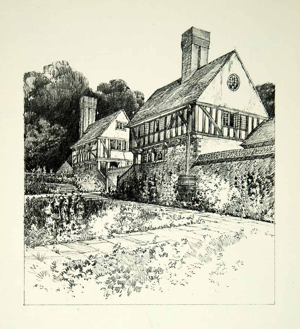 1910 Print Half Timbered Cottages C. E. Mallows Architecture Yard Home