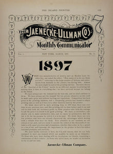 1897 Print Ad Jaenecke Ullman Company Printing Inks - ORIGINAL ADVERTISING IP1