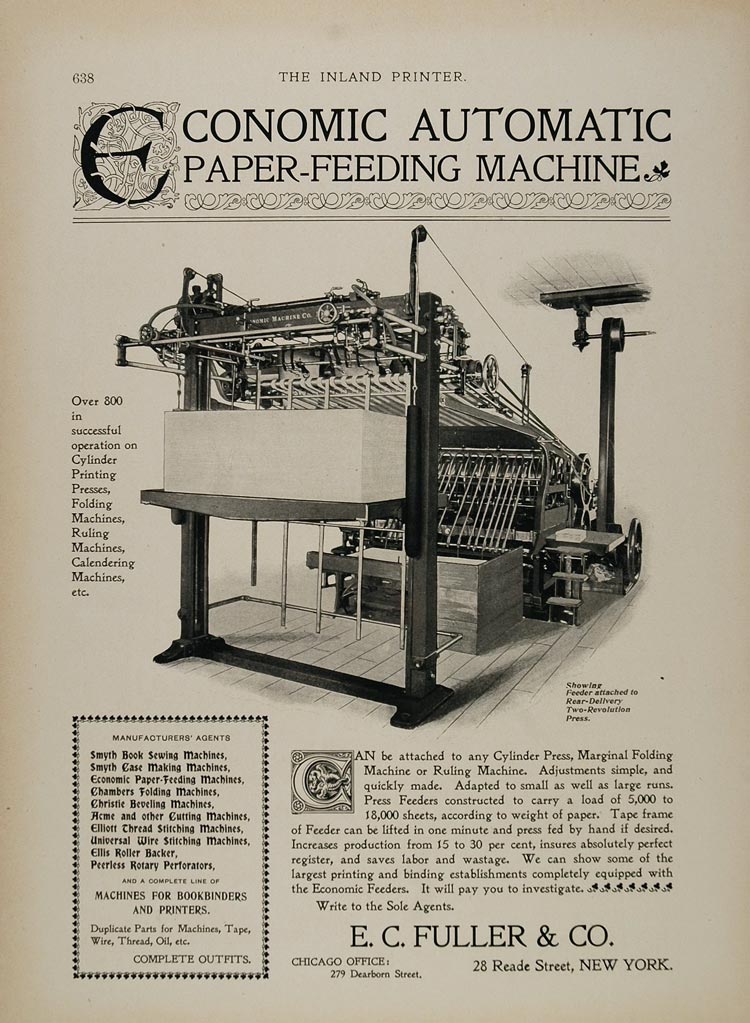 1897 Ad Economic Automatic Paper Feeding Machine Fuller - ORIGINAL IP1