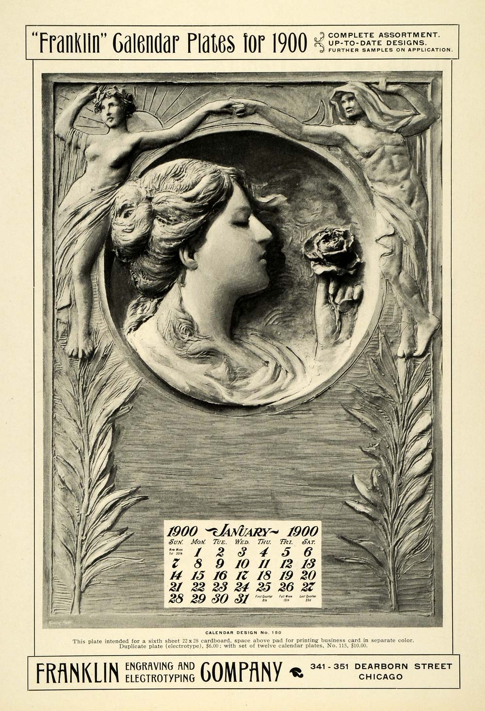 1899 Ad Franklin Engraving Electrotyping Calendar Plates Designs 150 Art IP1