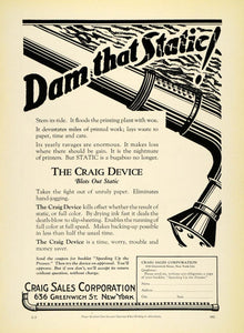 1925 Ad Craig Sales Corp Services New York Block Static Drying Ink Printing IP1