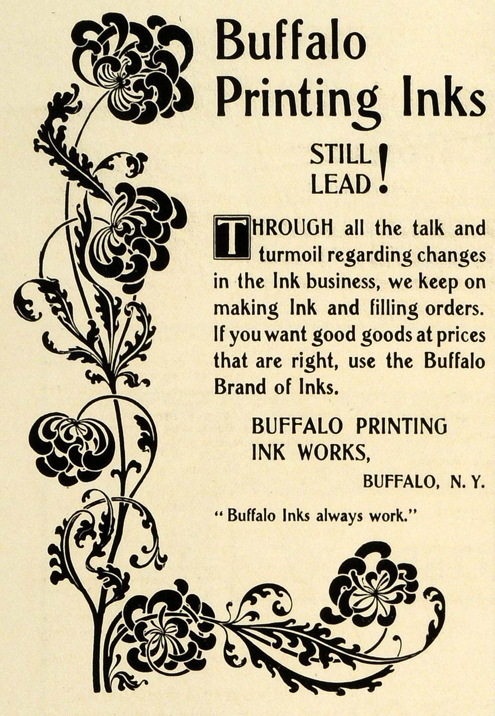 1899 Ad Buffalo Printing Ink Works Printing Border Ornaments Vintage Buffalo IP1