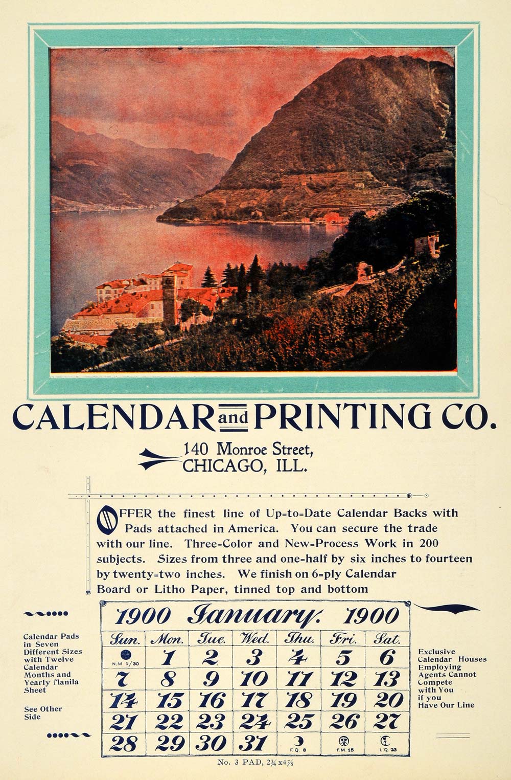 1899 Ad Calendar Printing Co 1900 Sizes Landscape Chicago Litho Paper Board IP1
