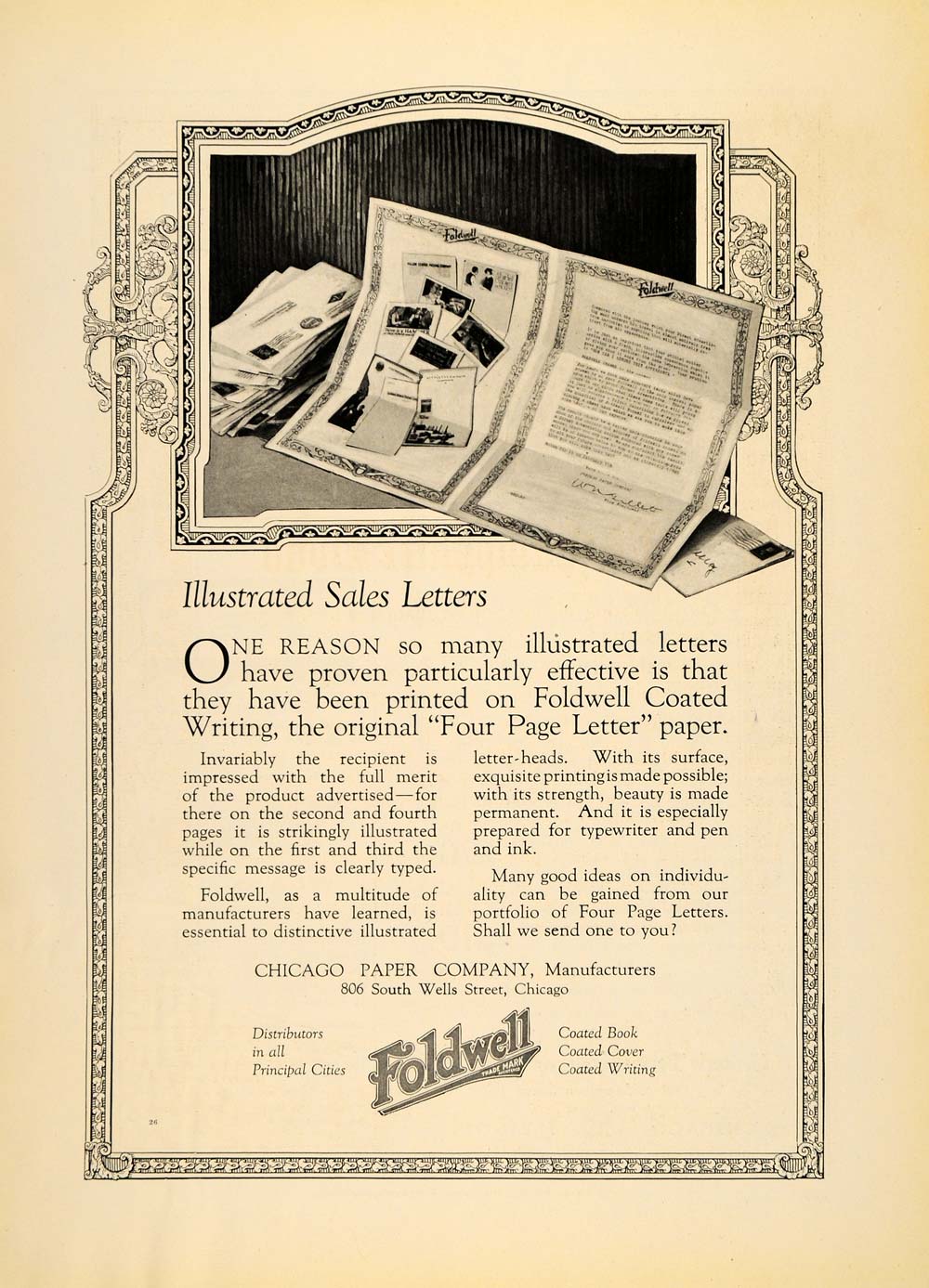 1921 Ad Chicago Paper Co Foldwell Coated Writing Letter - ORIGINAL IPR1