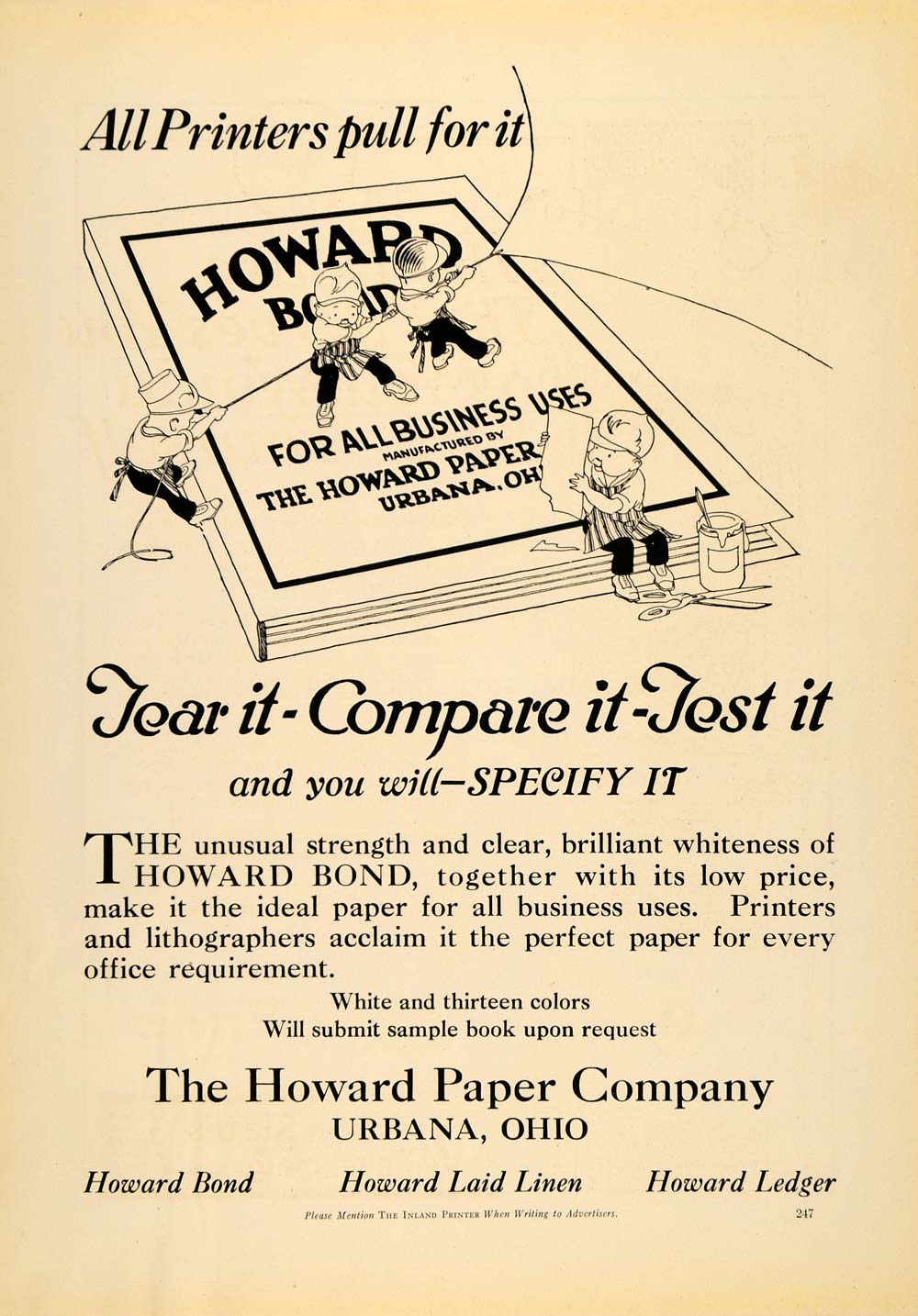 1921 Ad Howard Paper Co. Printing Sheets Urbana Ohio - ORIGINAL ADVERTISING IPR1