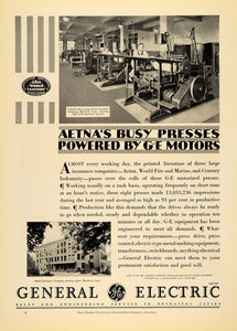 1930 Ad General Electric Co G-E Presses Aetna Insurance - ORIGINAL IPR1