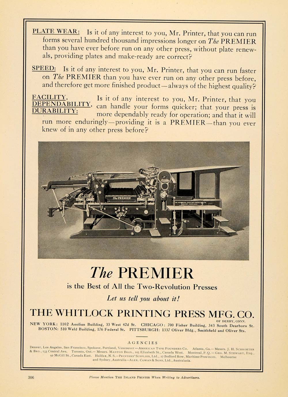 1917 Ad Whitlock Printing Press Mfg. Co. Machinery - ORIGINAL ADVERTISING IPR1