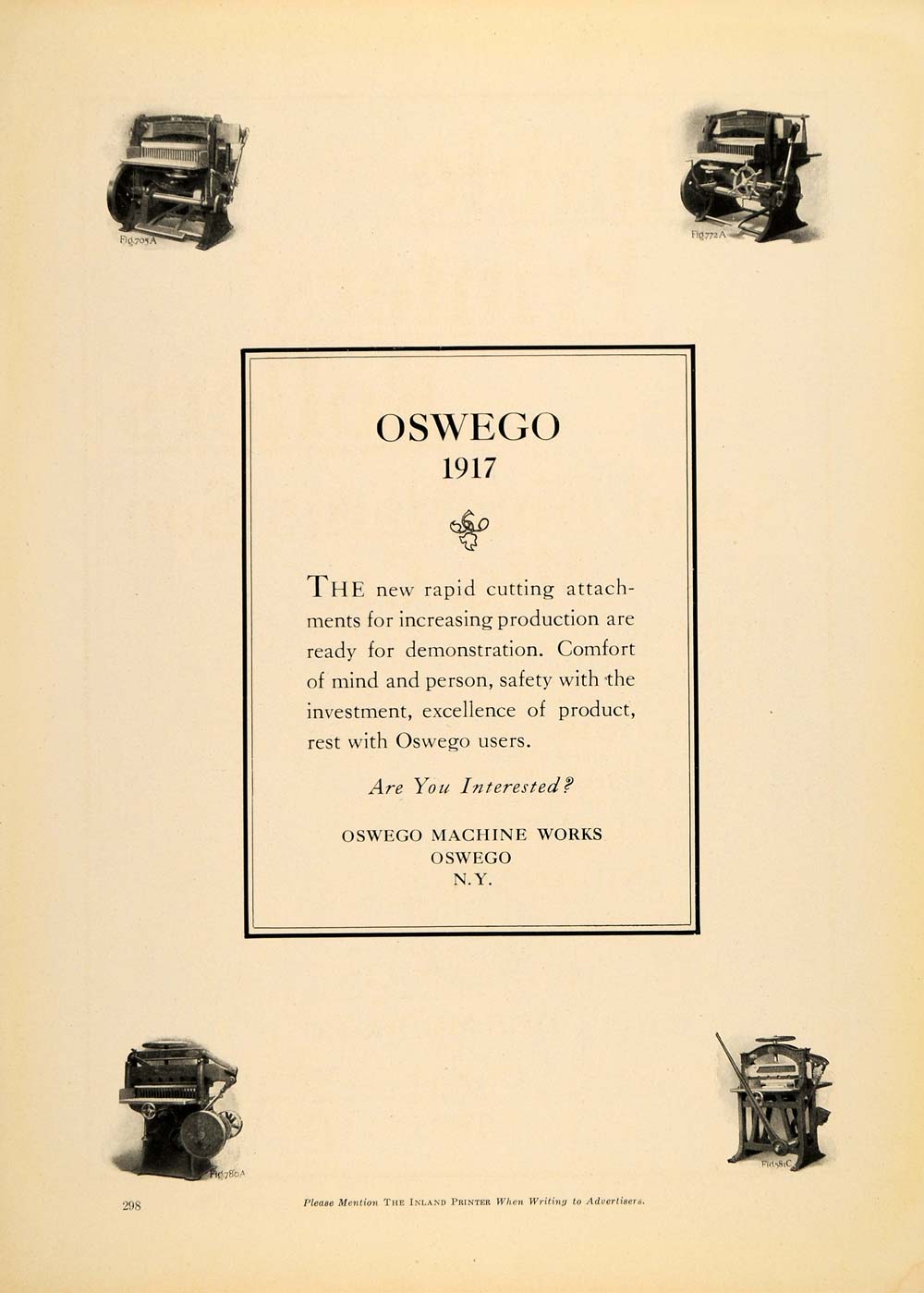 1917 Ad Oswego Machine Works Equipment New York - ORIGINAL ADVERTISING IPR1