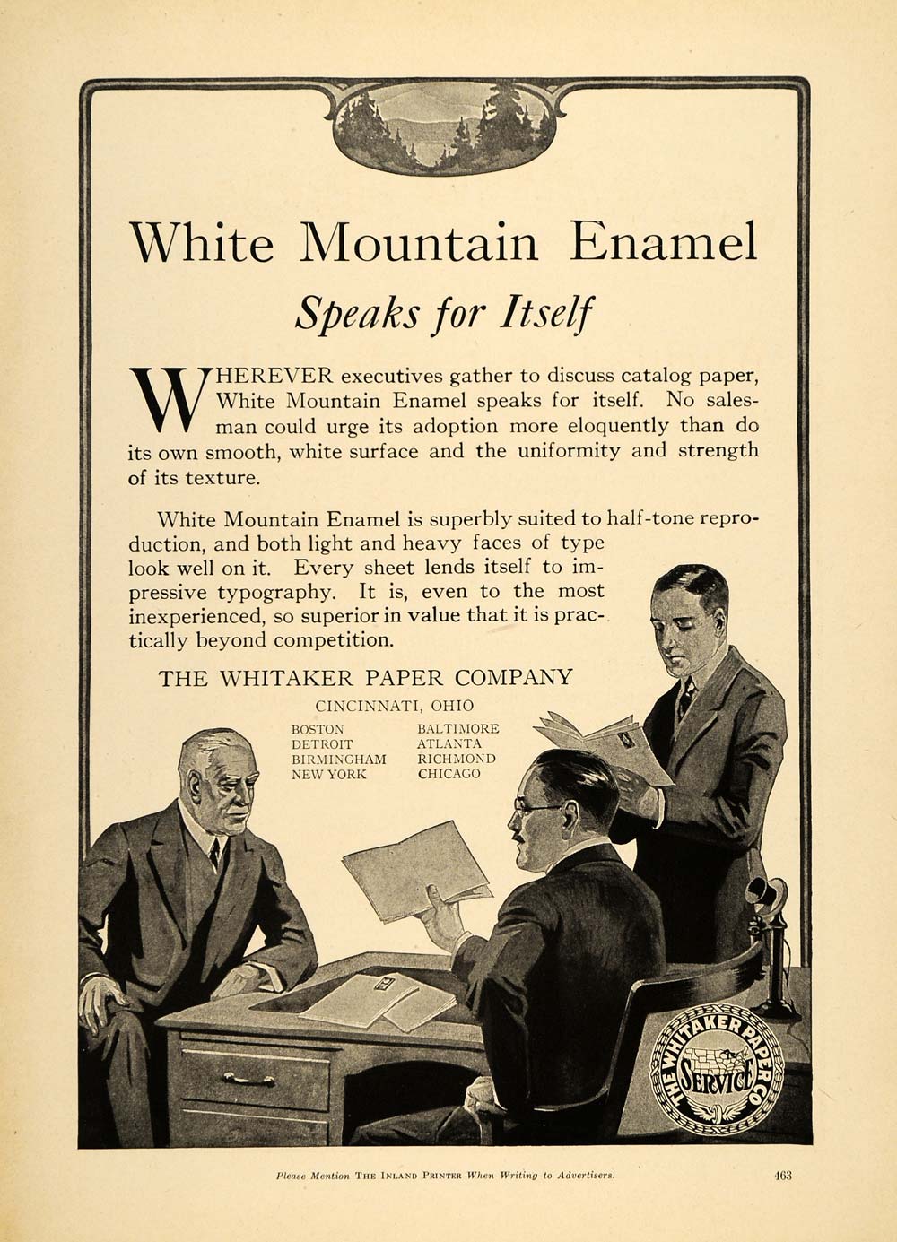 1919 Ad Whitaker Paper Co Mountain Enamel Writing Sheet - ORIGINAL IPR1