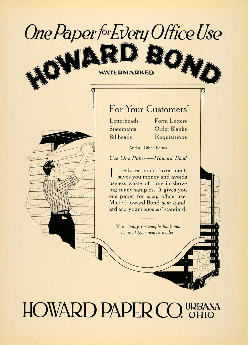 1920 Ad Howard Paper Co. Bond Writing Sheet Urbana OH - ORIGINAL IPR1 ...