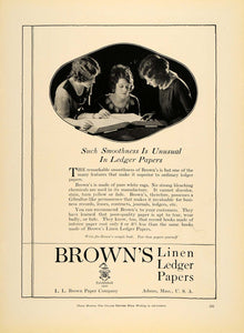 1920 Ad L L Brown Co. Linen Ledger Papers Bookkeeper - ORIGINAL ADVERTISING IPR1