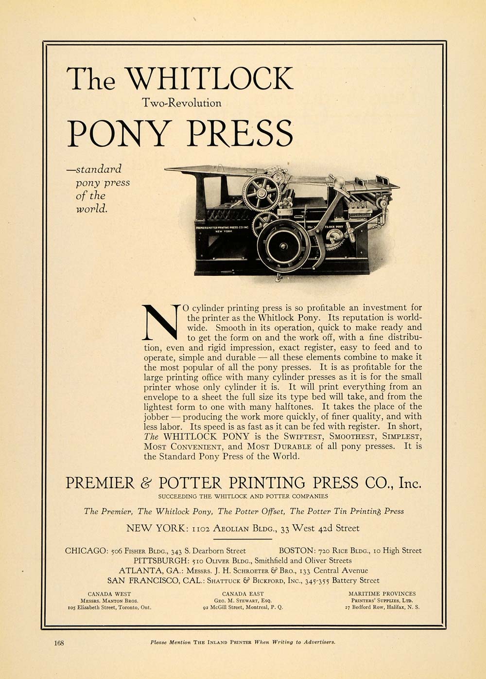 1920 Ad Premier & Potter Printing Whitlock Pony Press - ORIGINAL IPR1
