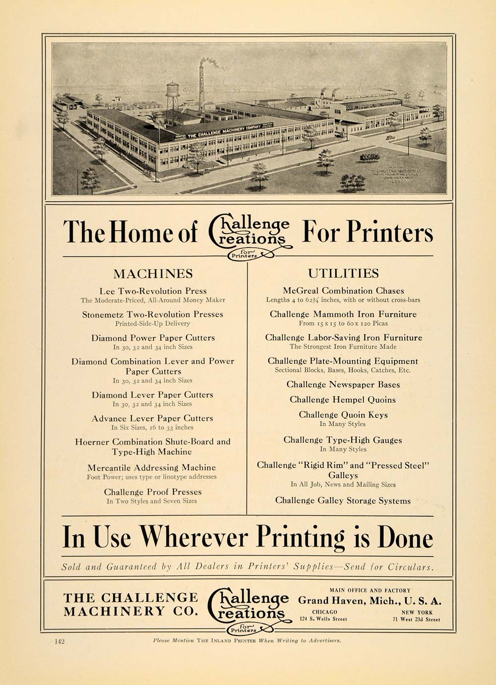 1920 Ad Challenge Machinery Co. Creations Printer Plant - ORIGINAL IPR1