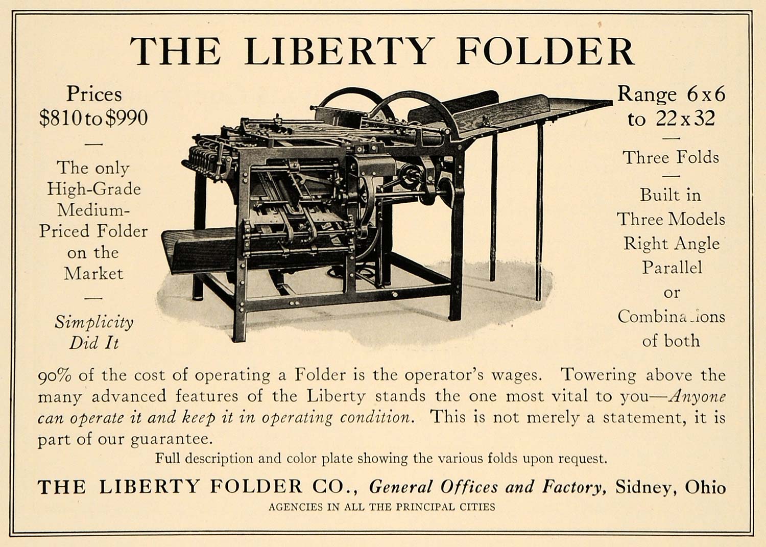 1921 Ad Liberty Folder Three Model Machinery High Grade - ORIGINAL IPR1