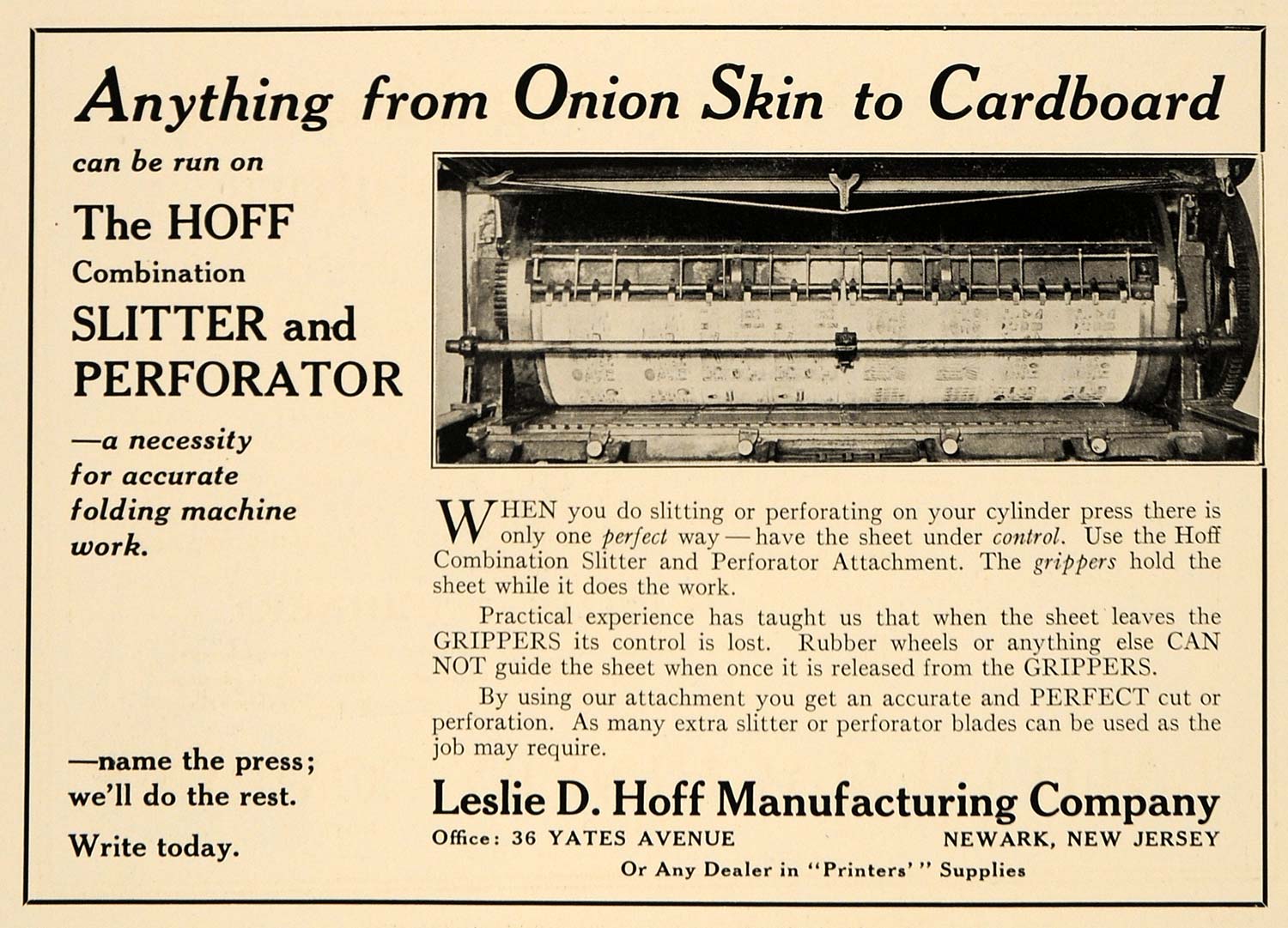 1920 Ad Hoff Combination Slitter Perforator Grippers - ORIGINAL ADVERTISING IPR1