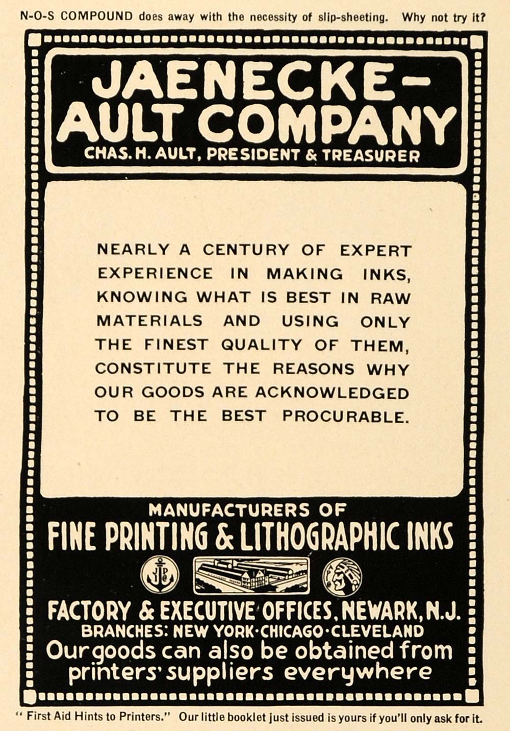 1920 Ad Inks Fine Printing Lithographic Jaenecke Ault - ORIGINAL IPR1