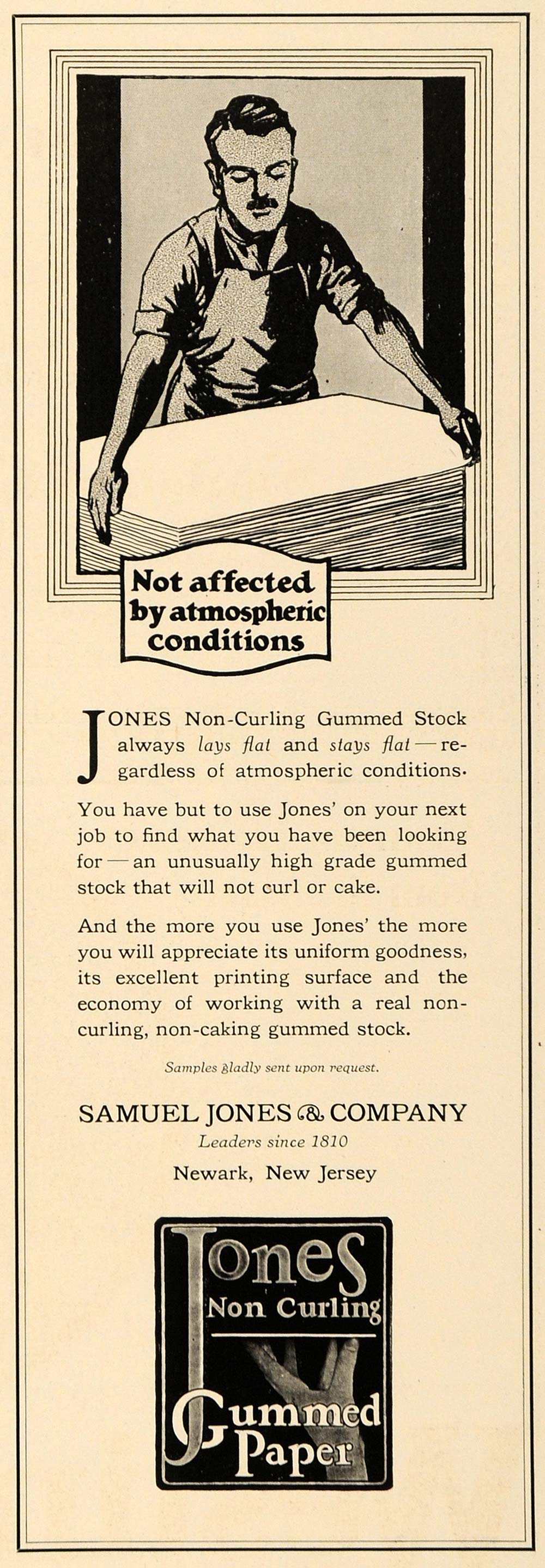 1920 Ad Non-Curling Gummed Stock Samuel Jones Paper Art - ORIGINAL IPR1