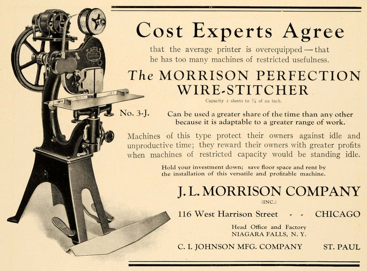 1922 Ad J. L. Morrison Perfection Wire-Stitcher Machine - ORIGINAL IPR ...
