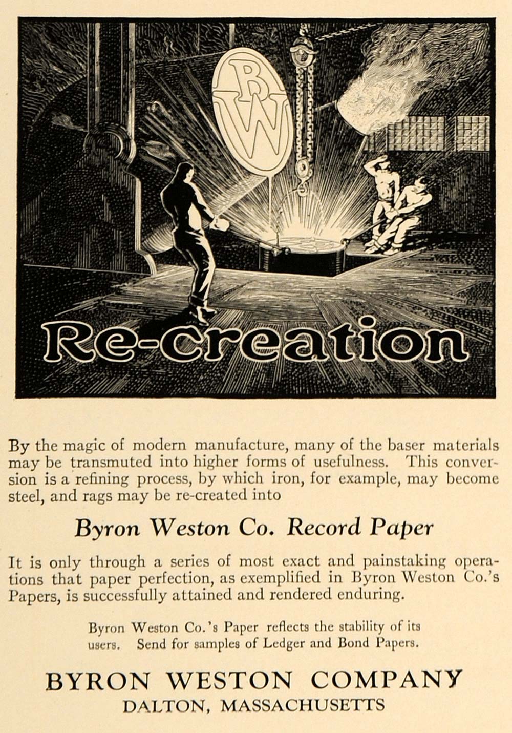 1922 Ad Byron Weston Record Paper Machinery Workers Men - ORIGINAL IPR1