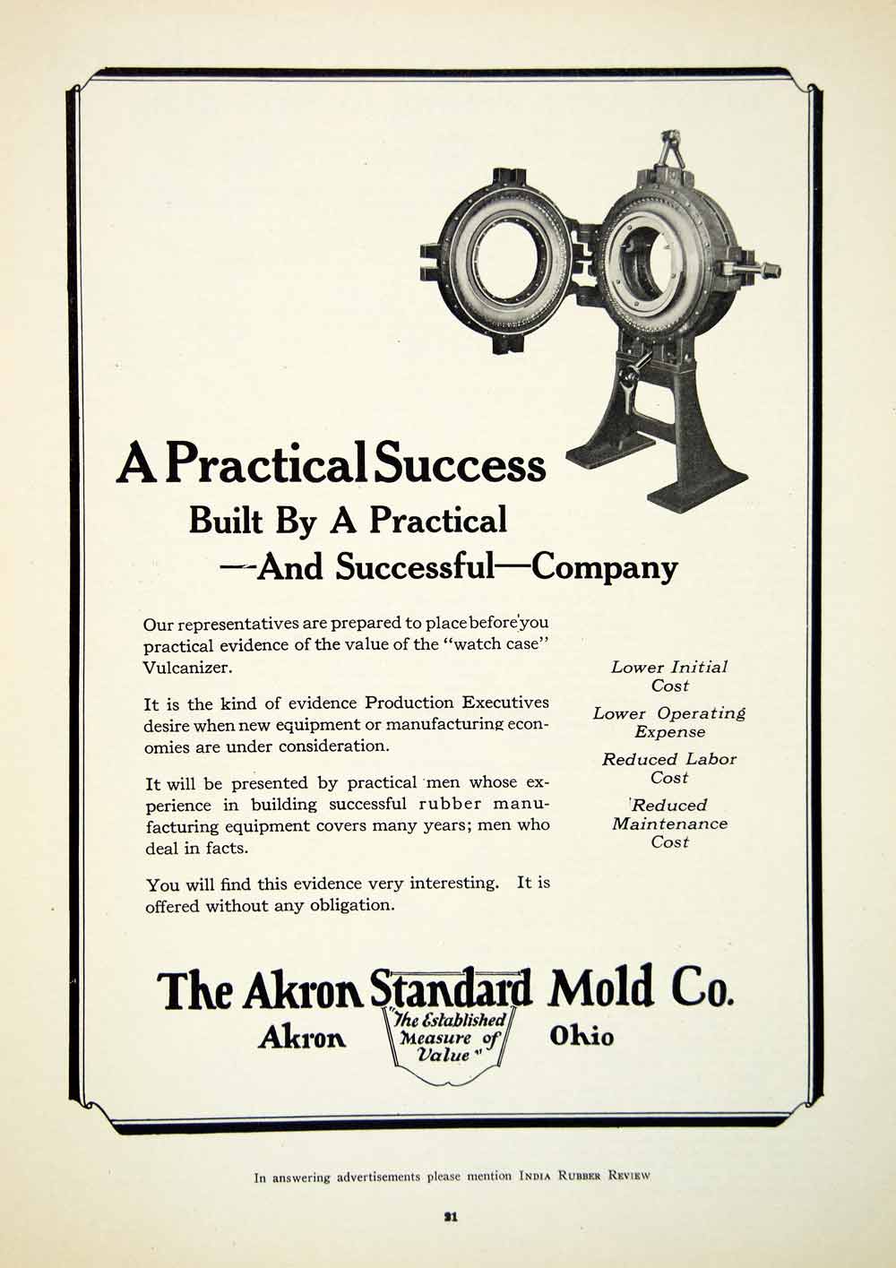 1925 Advertisement Akron Standard Mold Ohio Tire Rubber Machine IRR1 ...