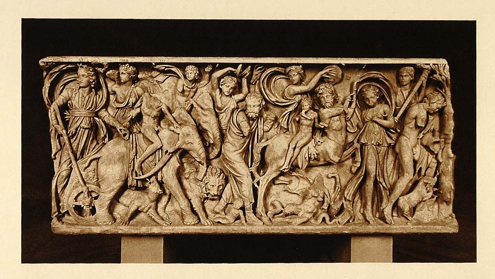 1925 Stone Sarcophagus Lateran Museum Italian Carvings - ORIGINAL IT2