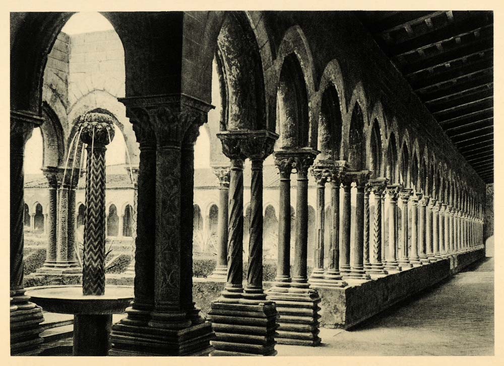 1927 Monreale Sicily Cloister Benedictine Monastery - ORIGINAL PHOTOGRAVURE IT3