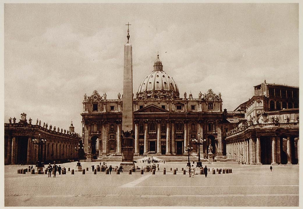 1925 Photogravure Basilica St Peters Vatican City Rome Piazza San Pietro Obelisk