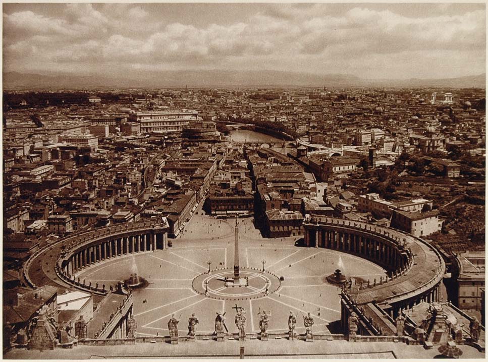 1925 Photogravure Rome Bird's Eye Aerial View Vatican City Piazza San Pietro