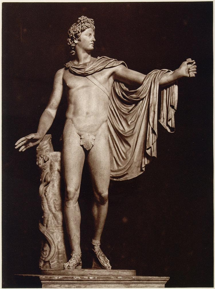 1925 Photogravure Pythian Apollo Belvedere Statue Vatican Rome Marble Sculpture