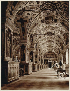 1925 Photogravure Great Library Hall Gran Sala della Biblioteca Vatican Rome