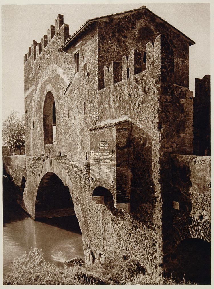 1925 Photogravure Ponte Nomentano Bridge Rome Stone Tower Roman Architecture