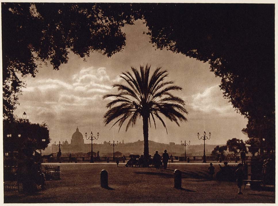 1925 Photogravure Monte Pincio Garden Rome Pincian Hill Landscape Kurt Hielscher