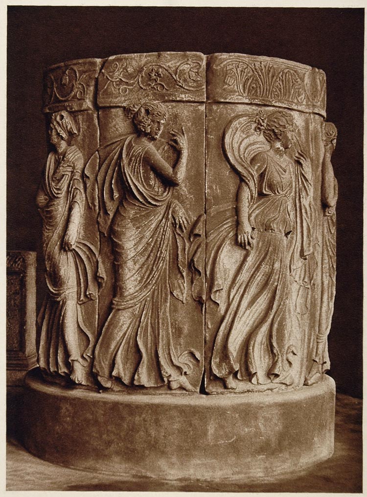 1925 Photogravure Stone Socle Roman Baths Thermae Museum Rome Sculpture Roman