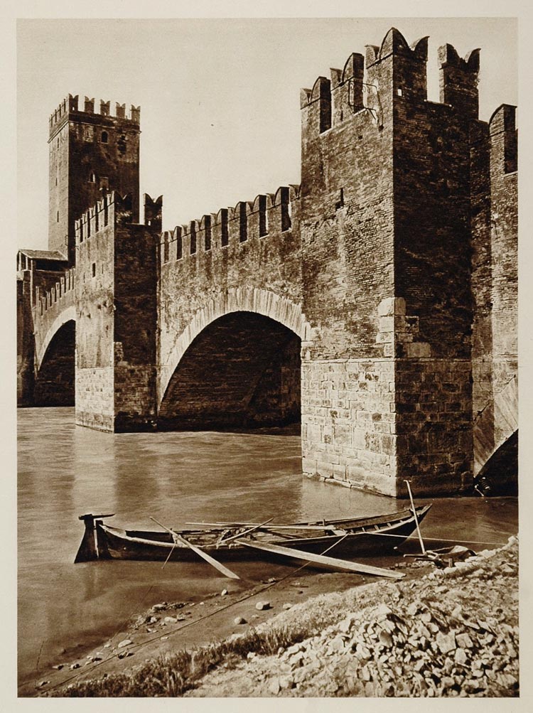 1925 Ponte di Castel Vecchio Verona Italy Hielscher - ORIGINAL ITALY