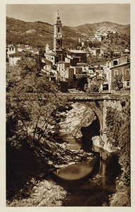 1925 Dolceda Liguria Italy Bridge Town Photogravure - ORIGINAL ITALY