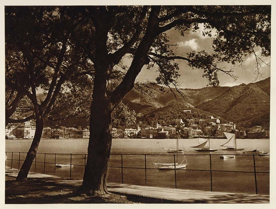 1925 Rapallo Liguria Italy Town Harbor Photogravure - ORIGINAL ITALY