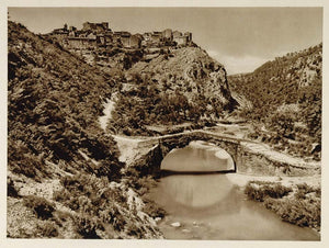 1925 Posticciola Italy Village Bridge River Hielscher - ORIGINAL ITALY