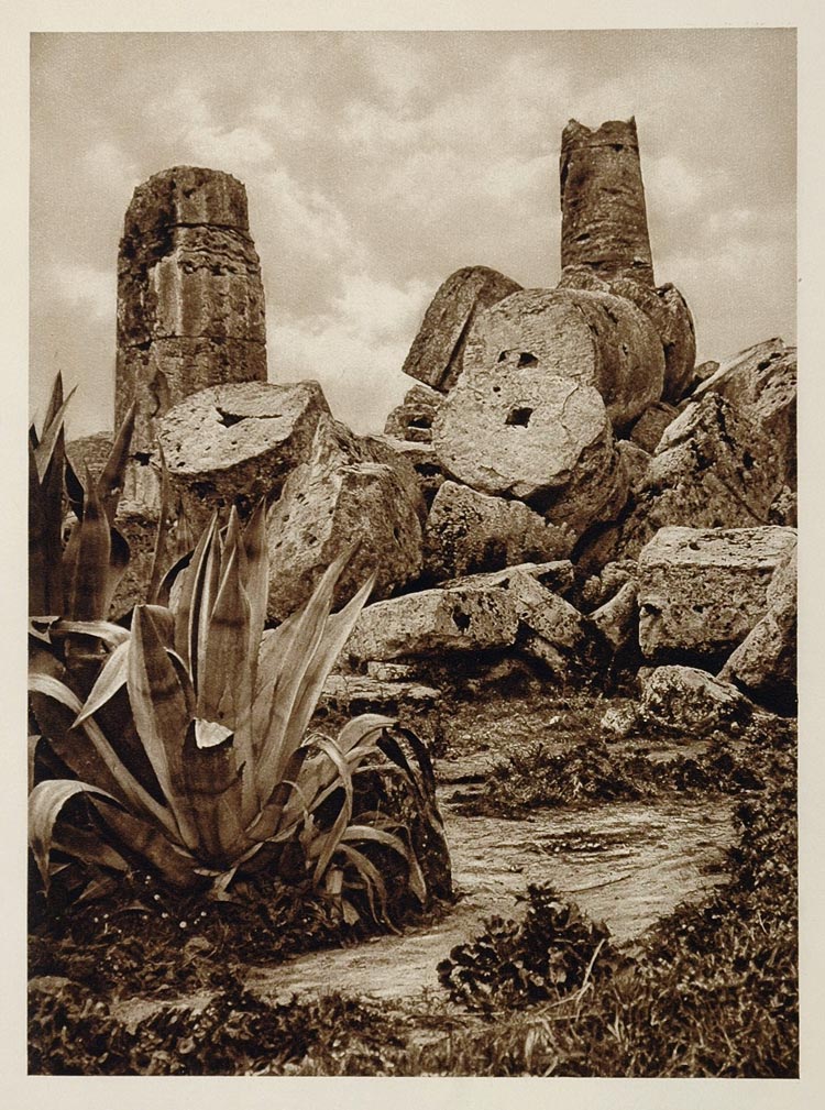 1925 Ruins Temple of Apollo Selinunt Selinunte Sicily - ORIGINAL ITALY