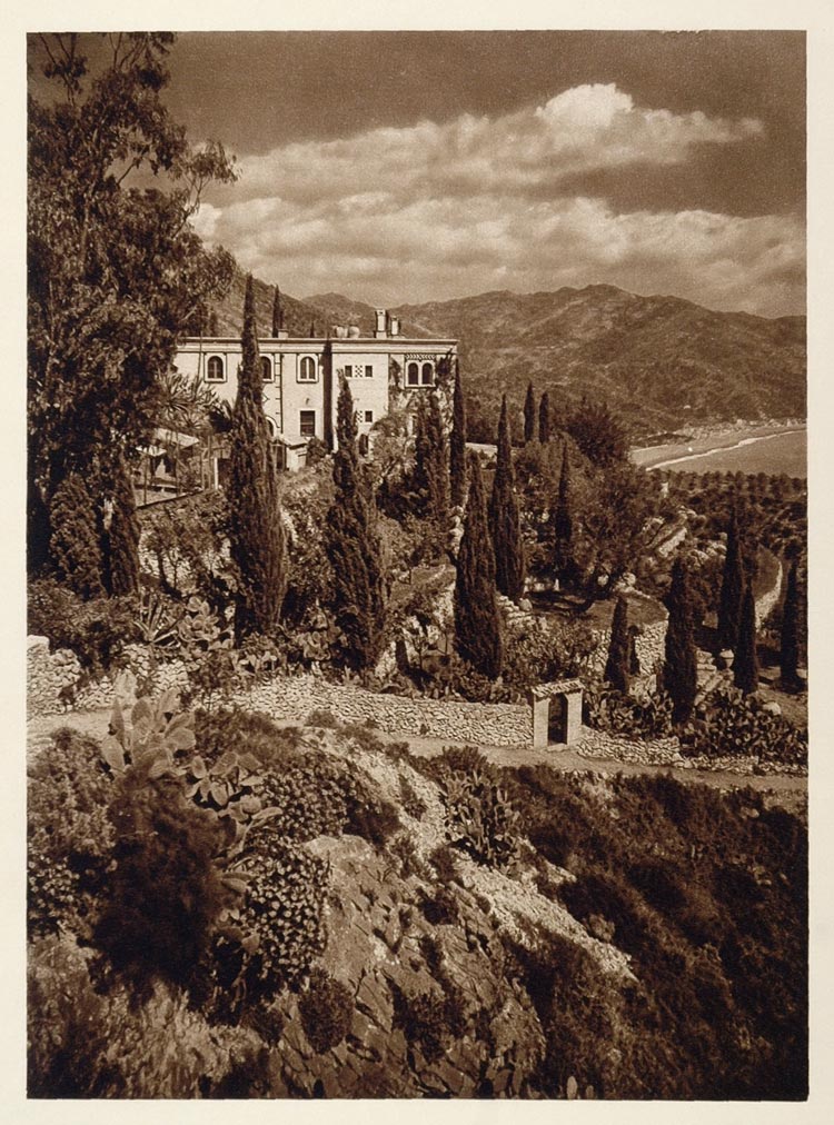 1925 Hillside Villa Taormina Sicily Italy Photogravure - ORIGINAL ITALY