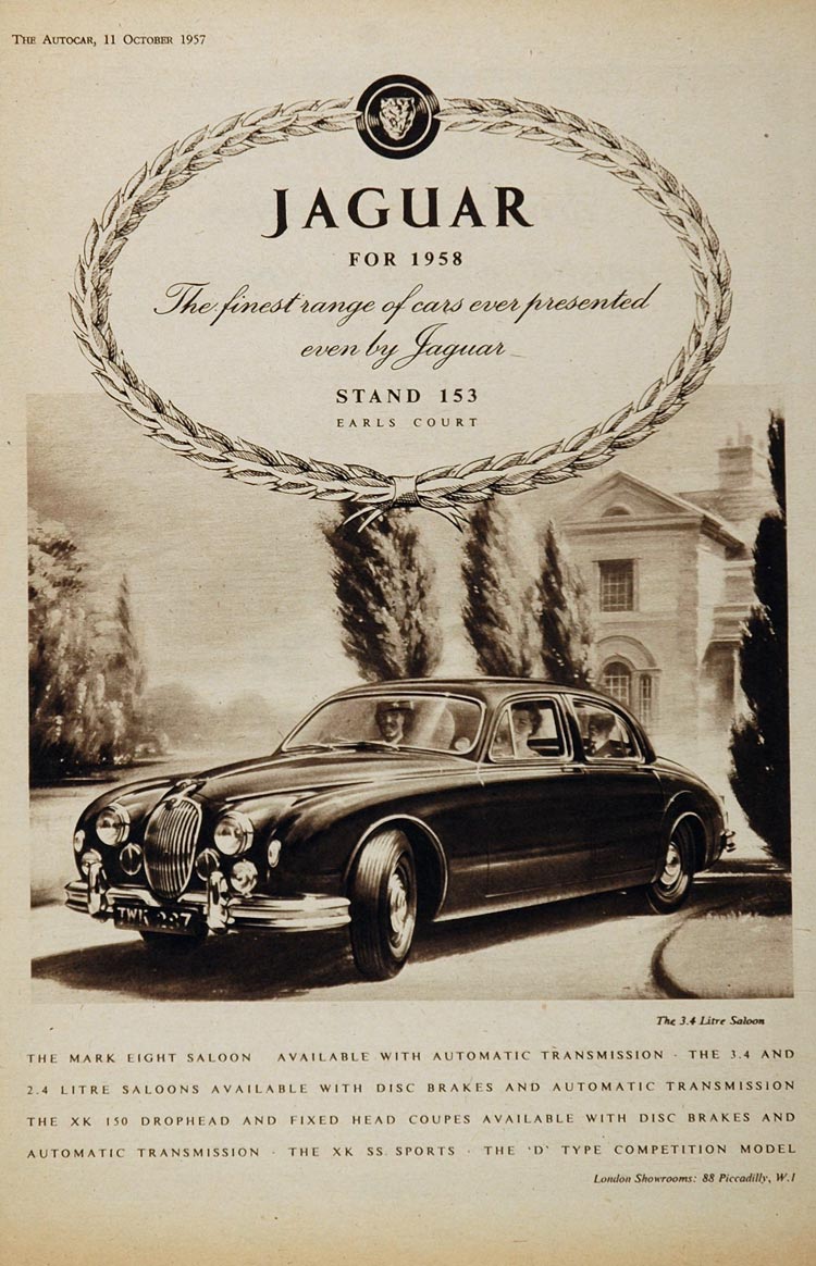 1957 Ad 1958 Jaguar 3.4 Three-Point-Four Litre Saloon - ORIGINAL JAG2